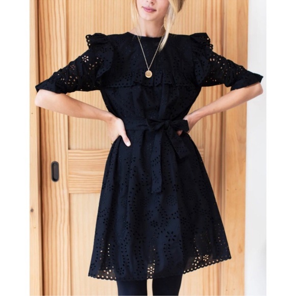 Emerson Fry Elsa Dress Black Eyelet Size Small - Picture 2 of 10